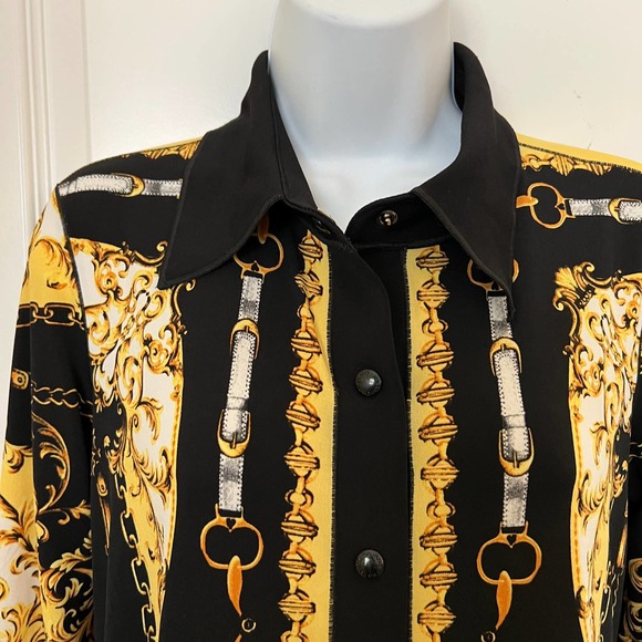 Eva Varro Handcrafted in USA Vintage Yellow Black Tunic Snap Closure M - Picture 2 of 6